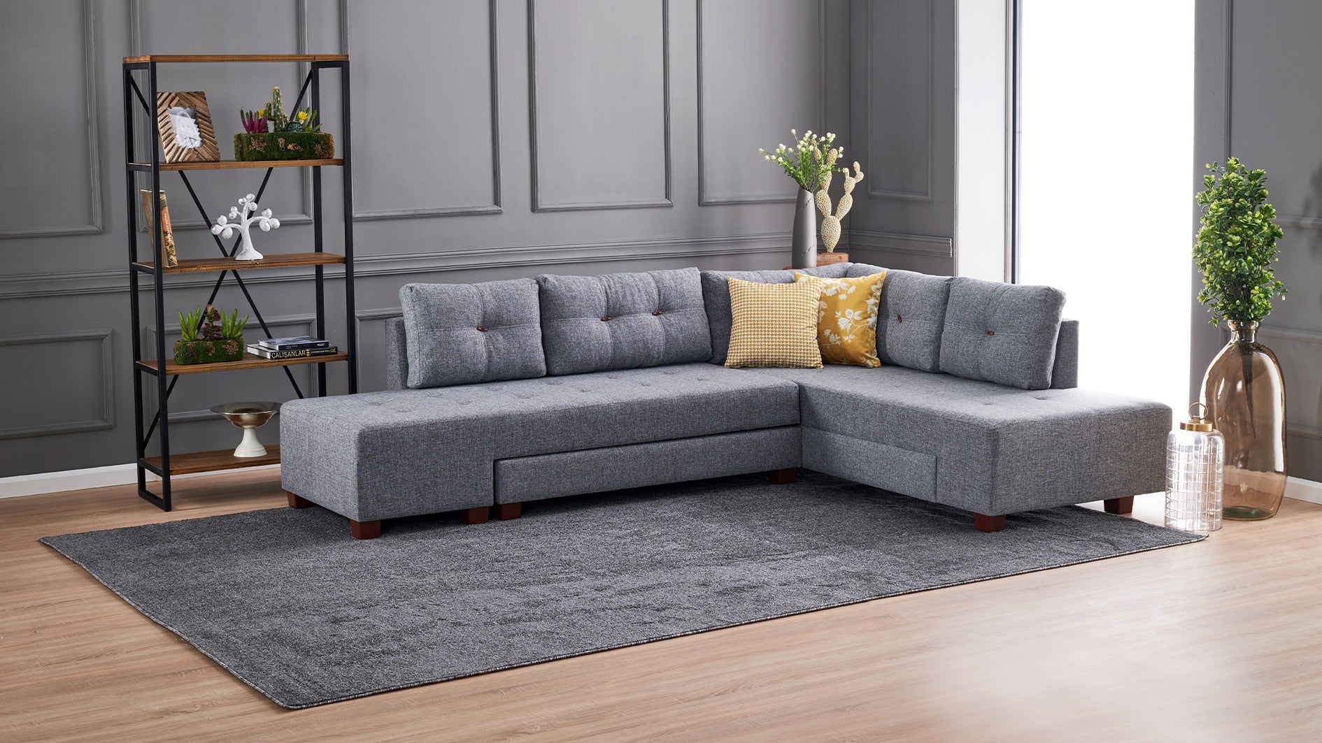 Minkštas kampas su miegojimo funkcija Manama Corner Sofa Bed Right - Grey