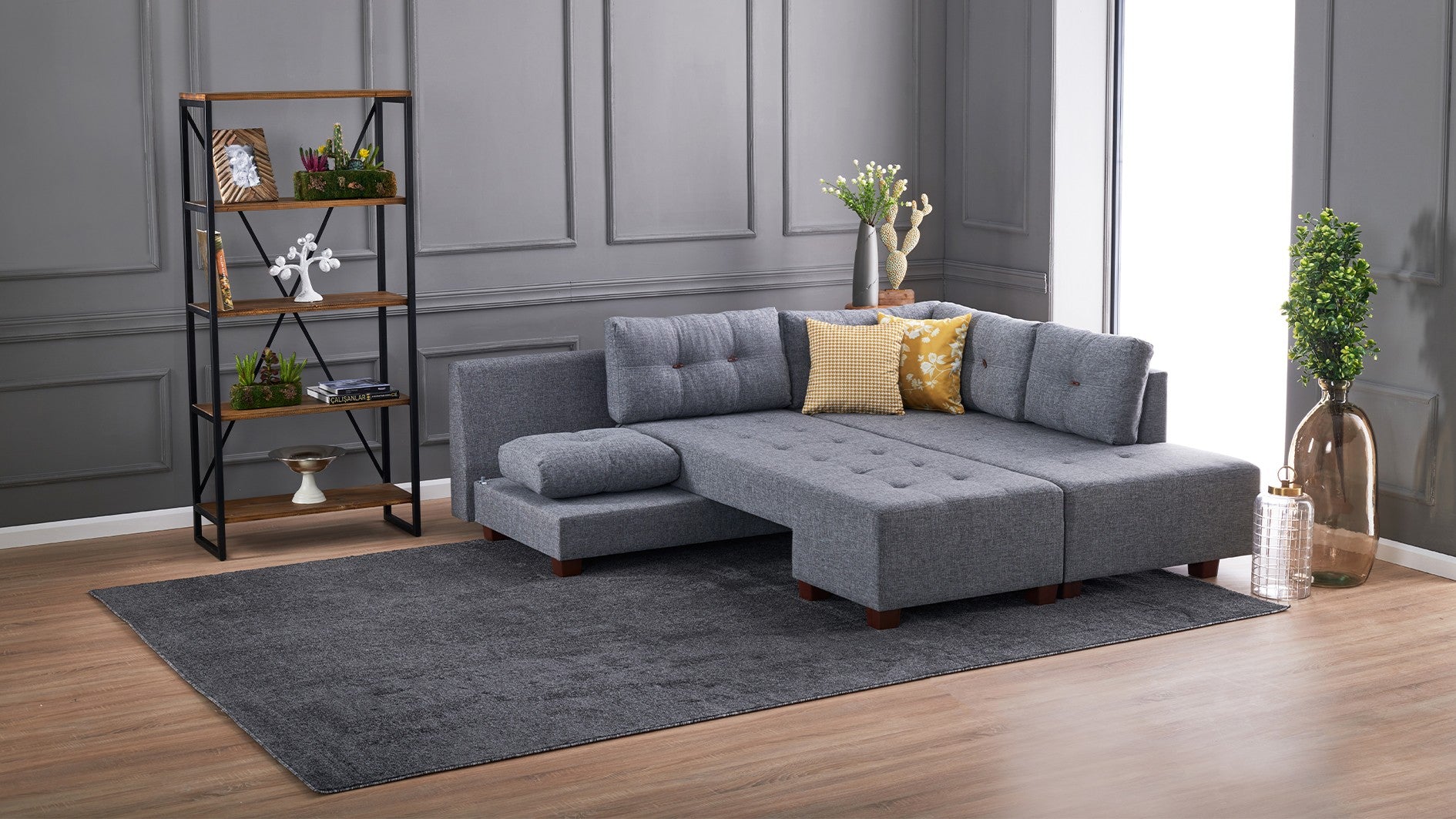 Minkštas kampas su miegojimo funkcija Manama Corner Sofa Bed Right - Grey