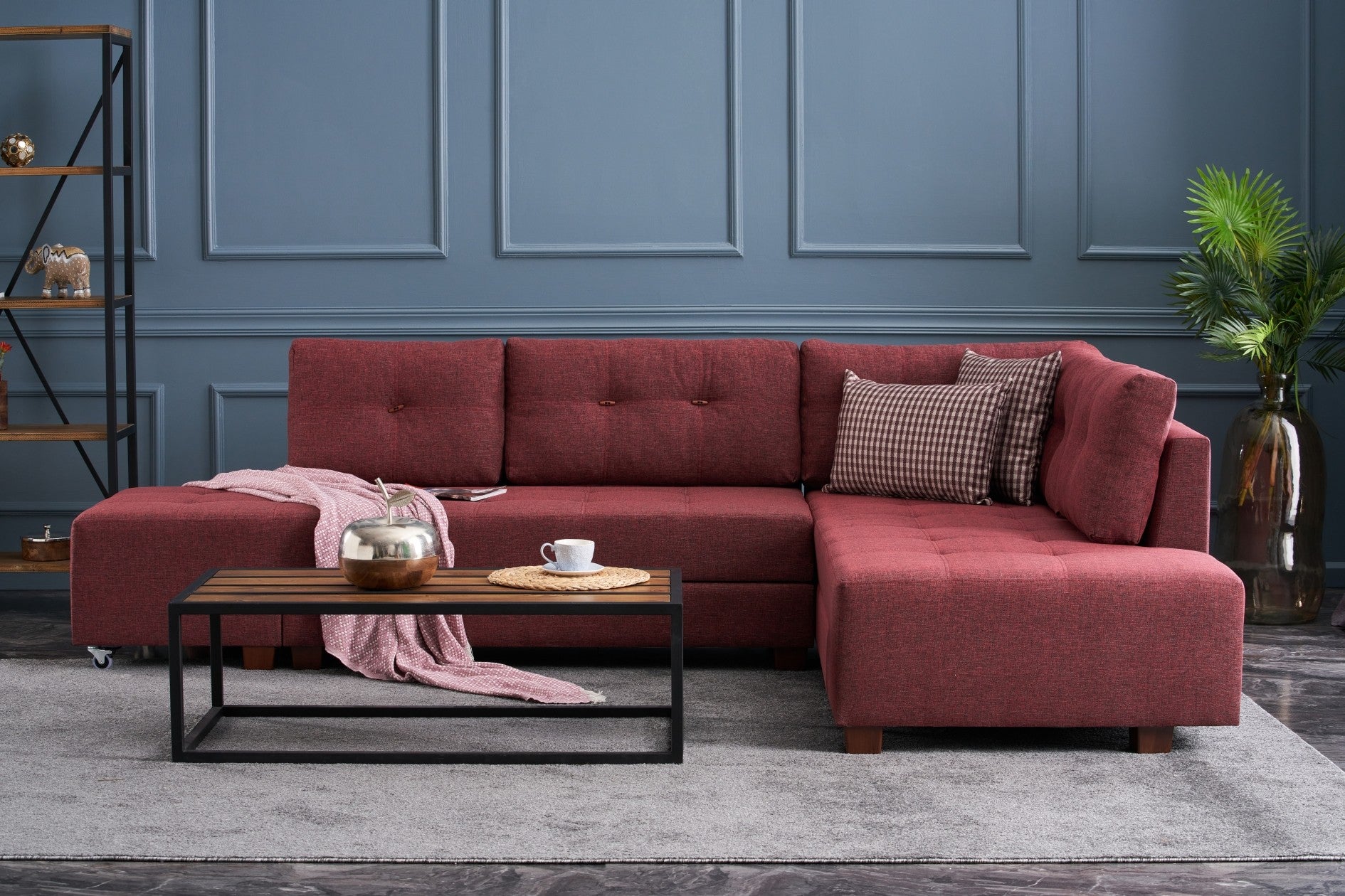 Minkštas kampas su miegojimo funkcija Manama Corner Sofa Bed Right - Claret Red