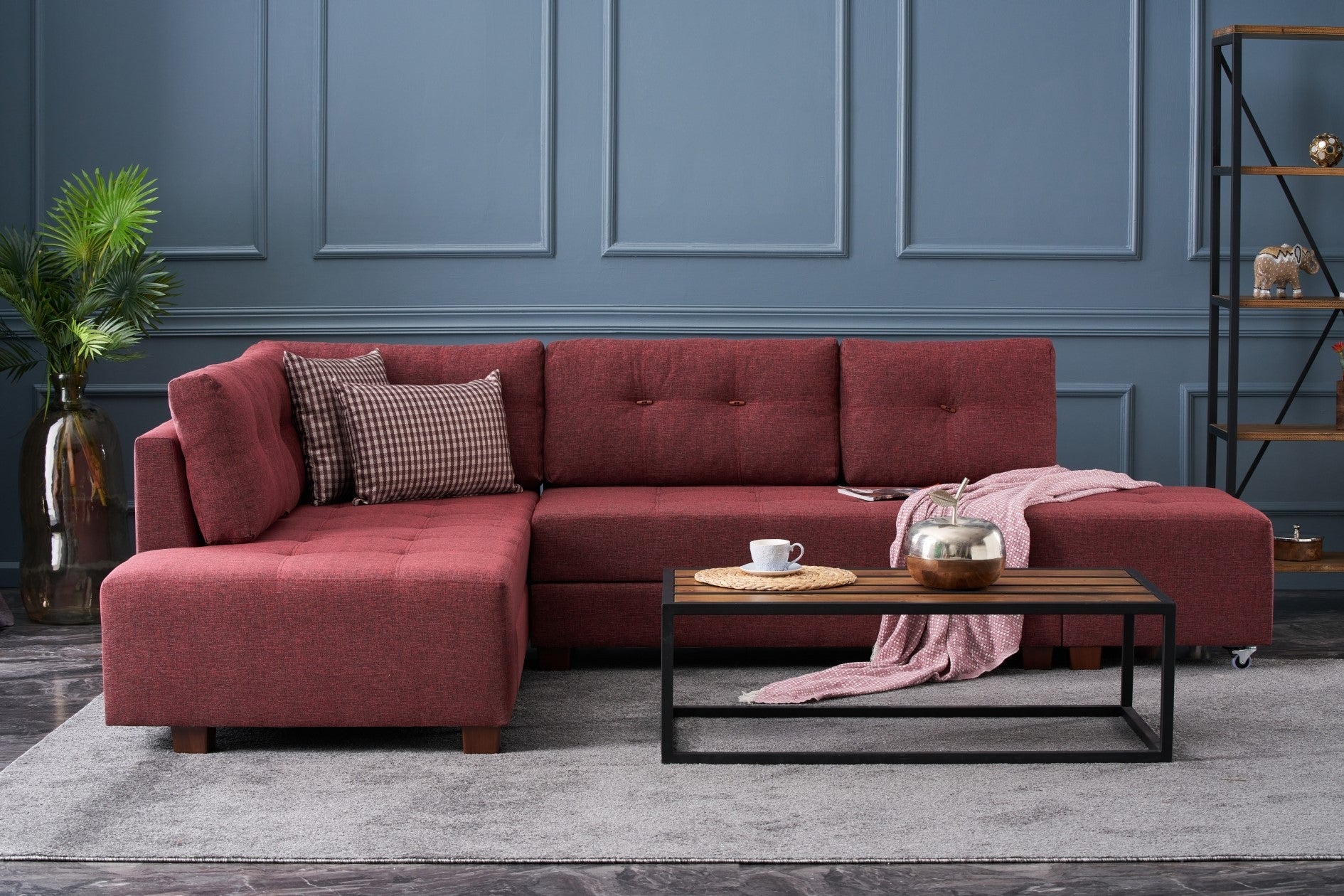 Minkštas kampas su miegojimo funkcija Manama Corner Sofa Bed Left - Claret Red