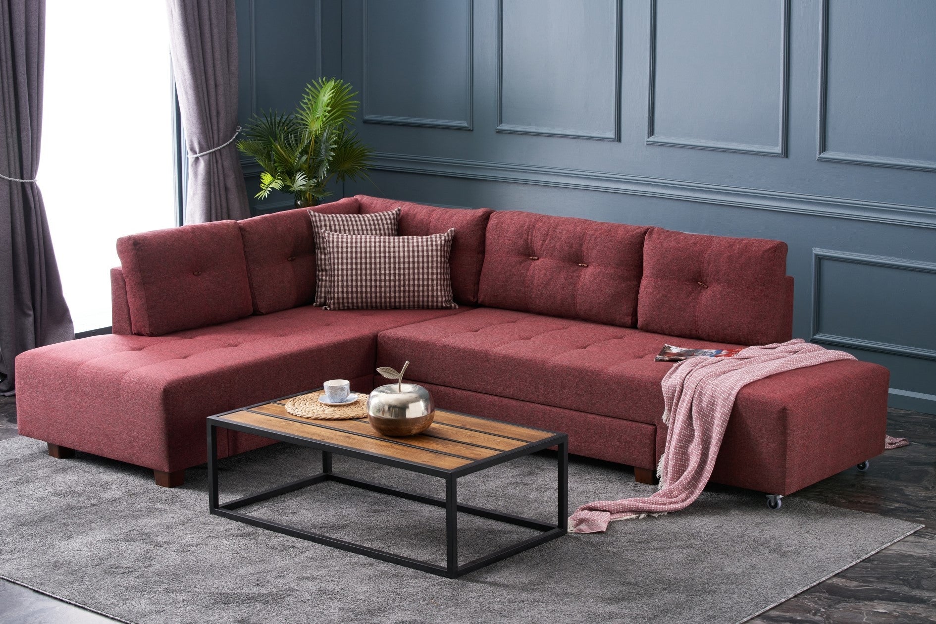 Minkštas kampas su miegojimo funkcija Manama Corner Sofa Bed Left - Claret Red