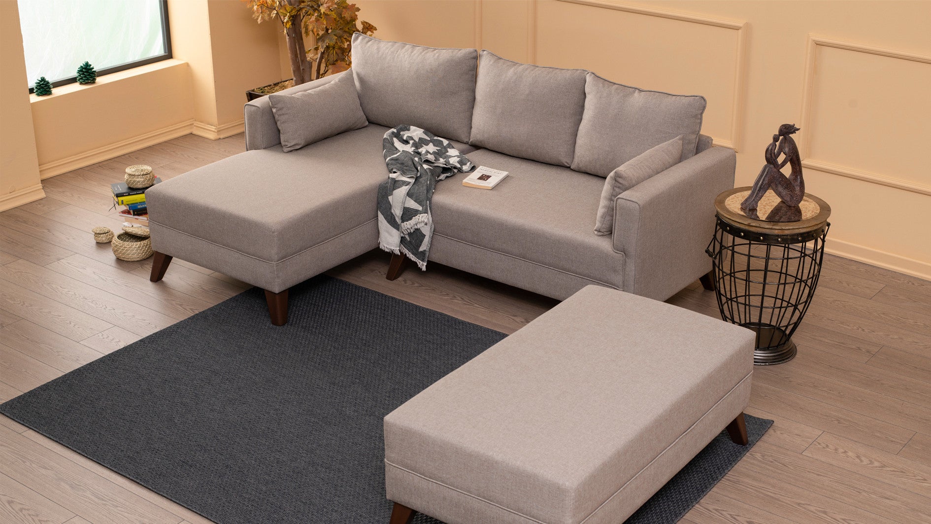 Minkštas kampas su miegojimo funkcija Bella Corner Sofa Left 2 - Cream