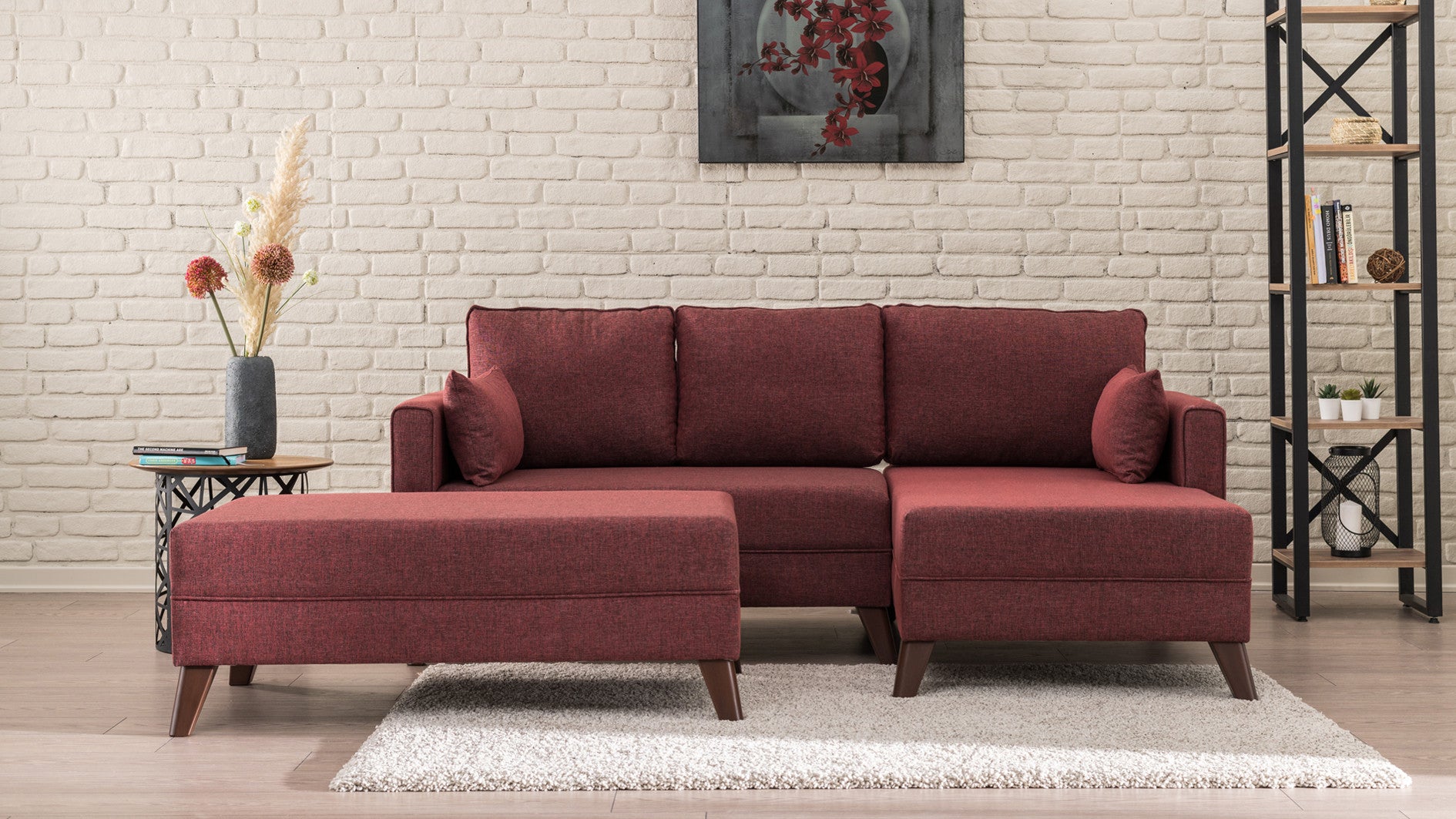 Minkštas kampas su miegojimo funkcija Bella Corner Sofa Right 2 - Claret Red