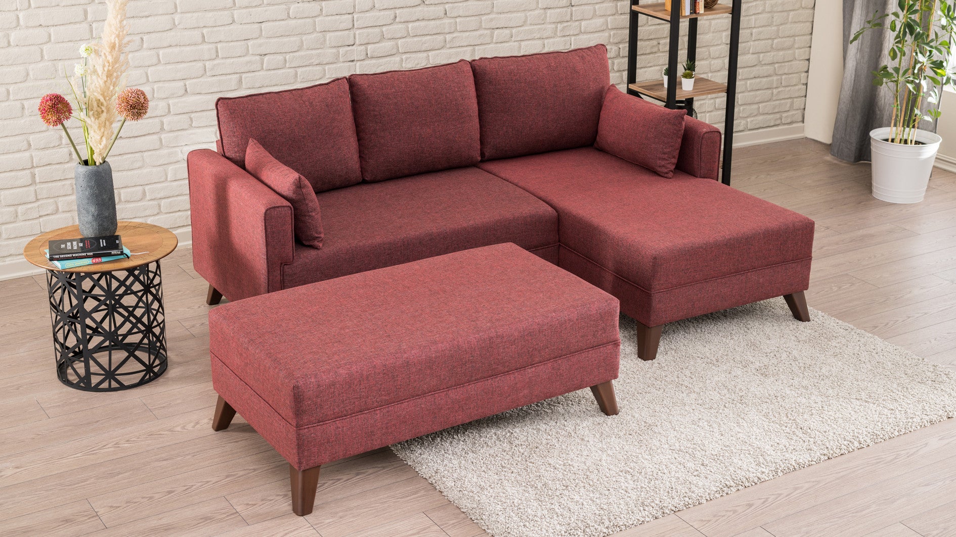 Minkštas kampas su miegojimo funkcija Bella Corner Sofa Right 2 - Claret Red