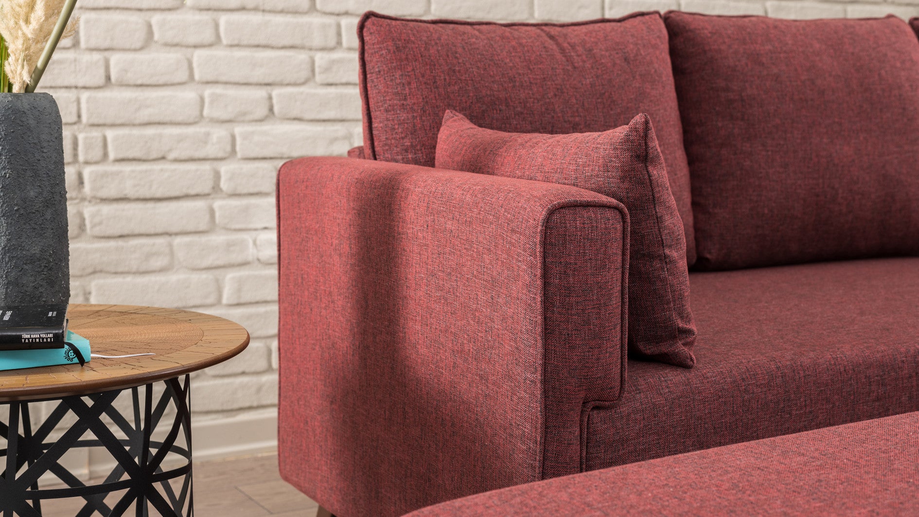 Minkštas kampas su miegojimo funkcija Bella Corner Sofa Right 2 - Claret Red