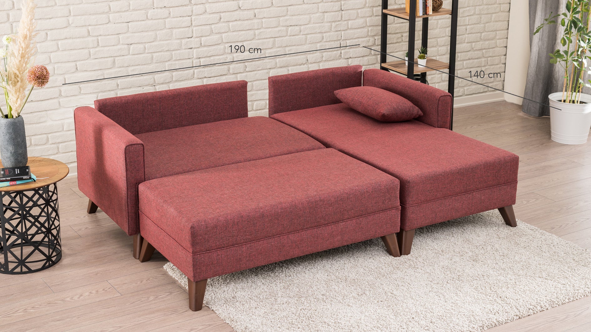 Minkštas kampas su miegojimo funkcija Bella Corner Sofa Right 2 - Claret Red