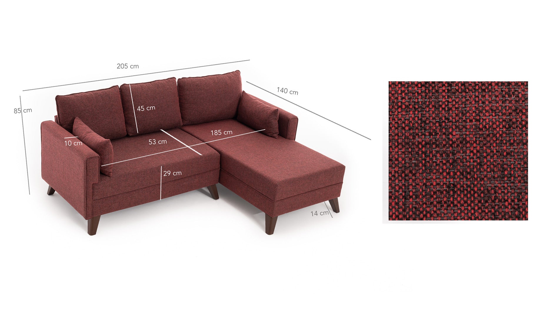 Minkštas kampas su miegojimo funkcija Bella Corner Sofa Right 2 - Claret Red