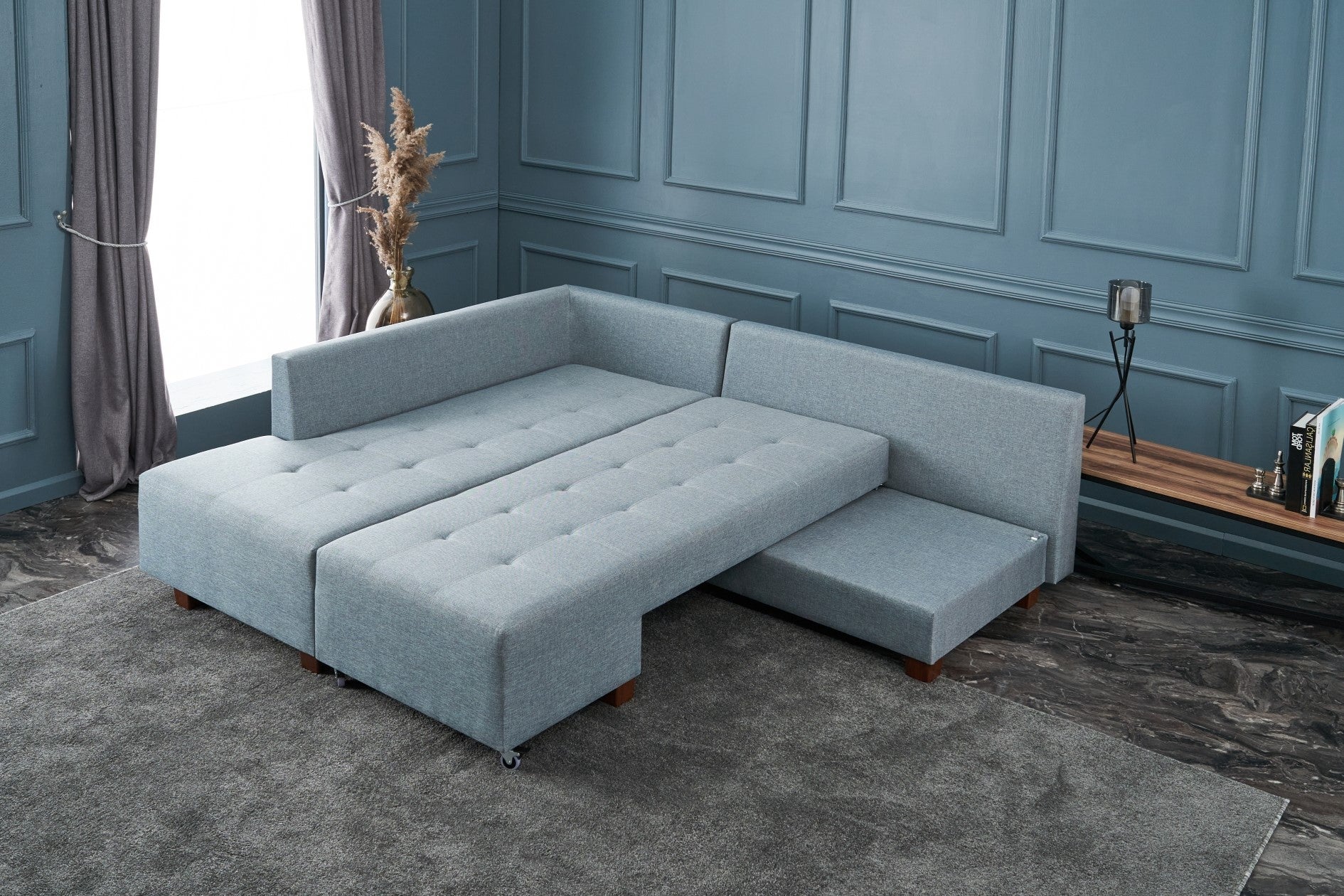 Minkštas kampas su miegojimo funkcija Manama Corner Sofa Bed Left - Light Blue