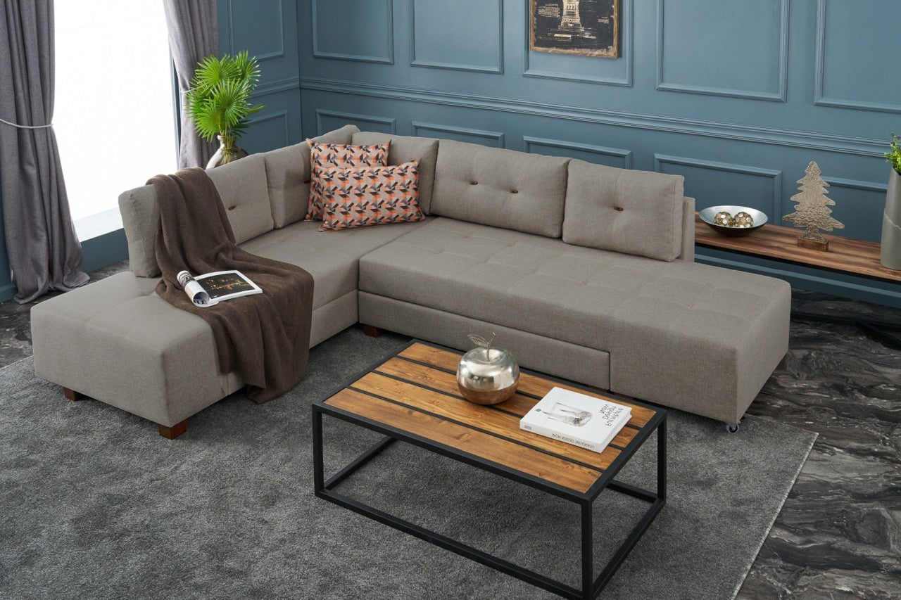 Minkštas kampas su miegojimo funkcija Manama Corner Sofa Bed Left - Cream