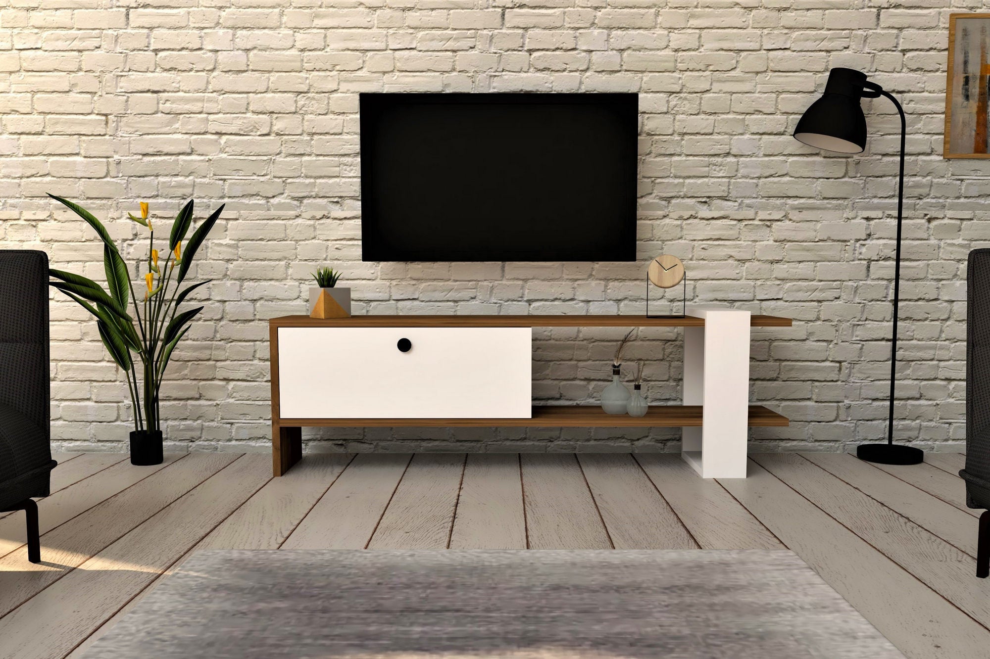 TV staliukas Gaye - Walnut, White